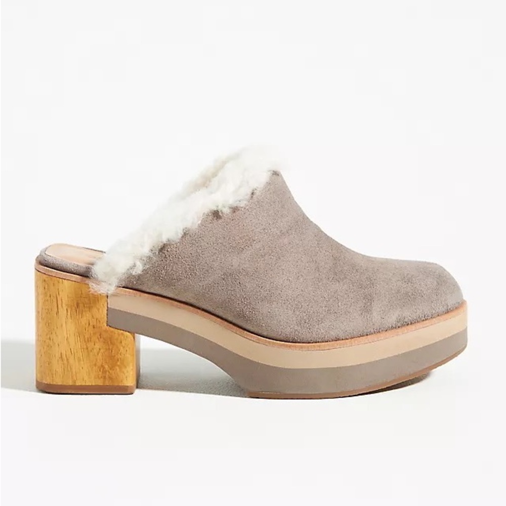 Bernardo Grey Suede Shearling Lined Clog Mules